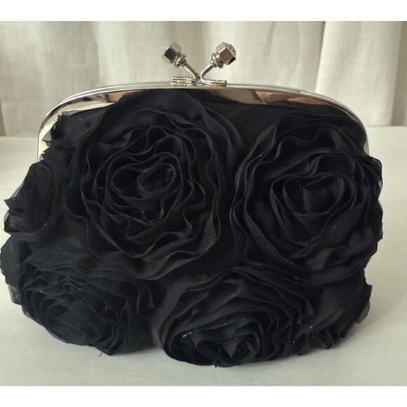 Black Floral Mini Evening Bag Kiss Lock - Picture 4 of 13